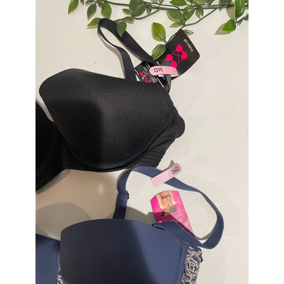 Maidenform Womens Padded Underwire Bras 36D Black & Navy Lace Trim Smooth Finish - Picture 4 of 7